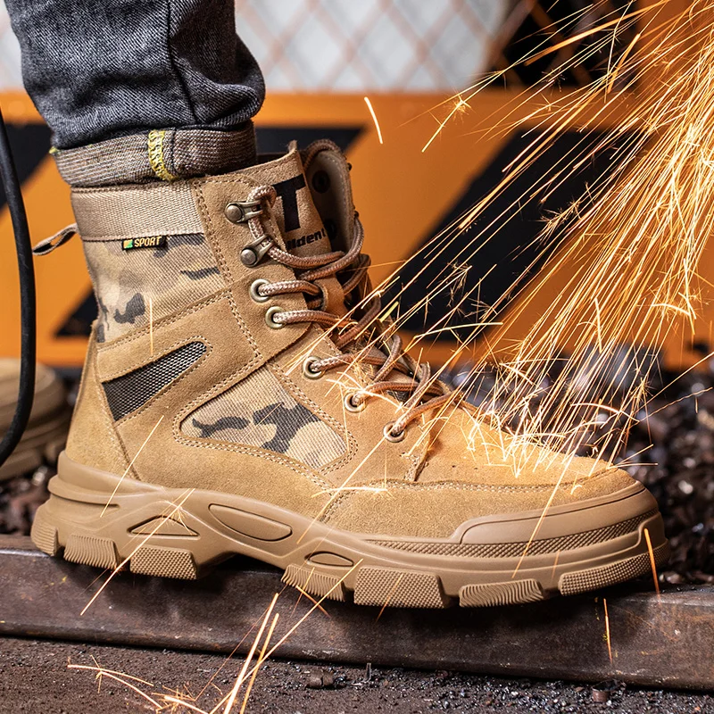 Outdoor Men Work Boots Safety Shoes Anti-puncture Safety Boot Work Steel Toe Shoes Indestructible Desert Combat Boots Protective