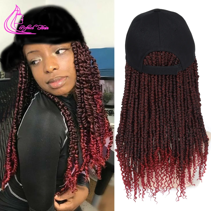 

Hat Wig Baseball Cap with Pre twisted Passion Twist Hair 14 inch Synthetic Bomb Twits Hair Extensions