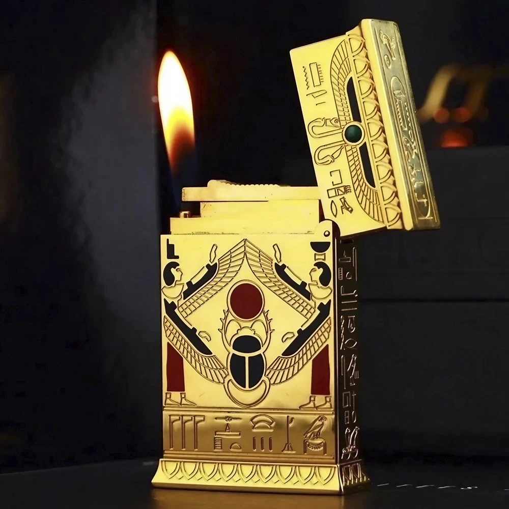 100% Brass Classic Pharaoh Vintage Memorial Lighter For Men Gift  Adjustable Sofe Flame Cigar Cigarette Lighter D Brand Original
