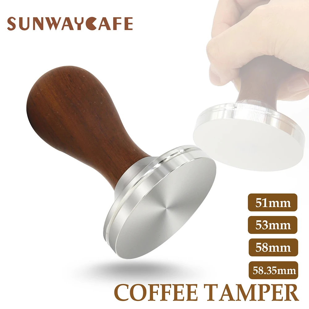 304Stainless Steel Coffee Tamper Red Sandalwood Handle, Espresso Powder, Accessories for Barista, 51mm, 53mm, 58mm, 58mm, 35mm