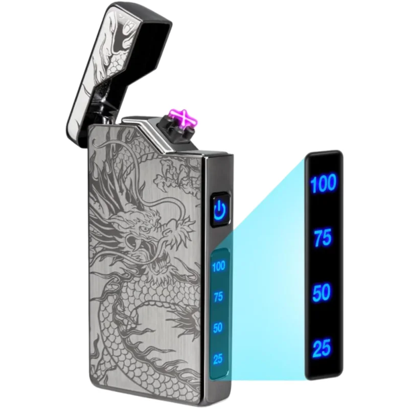 TOP Creative Poker Spades A Windproof Double Arc Pulse USB Charging Lighter Power Display Type-C Electric Lighters Smoking Gifts