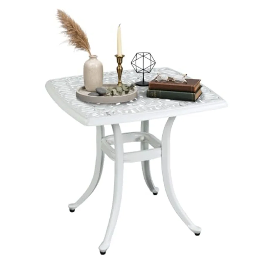 

21 Cast Aluminum Outdoor Side Table with 1.6 Umbrella Hole, All-Weather Square Patio Coffee Table in Matte Black for Yard, Porc