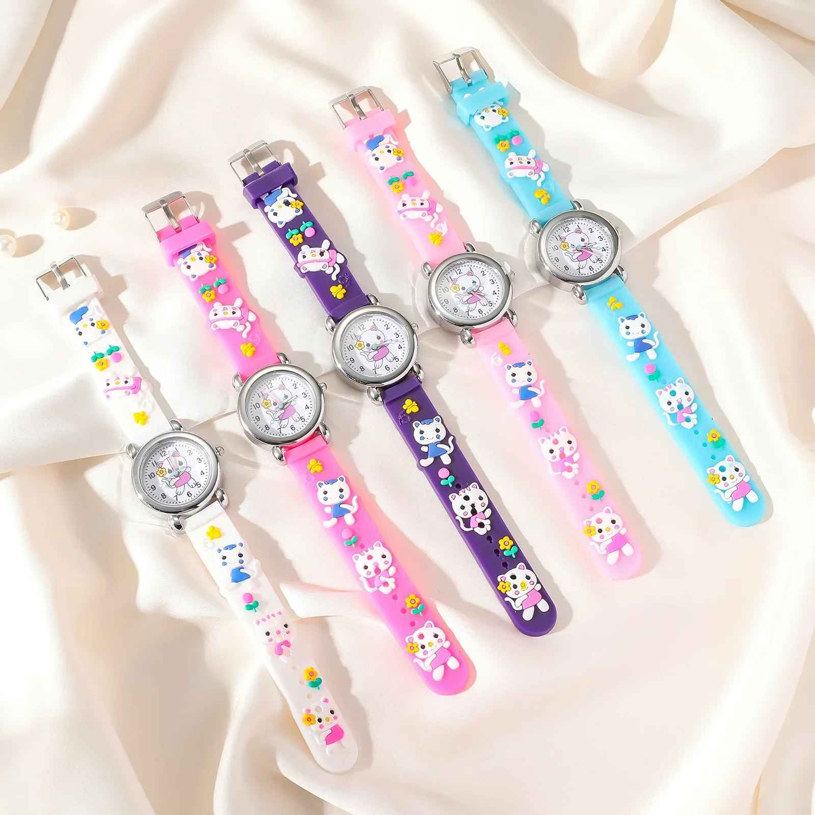 

1/2/4pcs-Cute cartoon silicone cat pattern watch decoration holiday gift, watch bracelet, watch box set selection