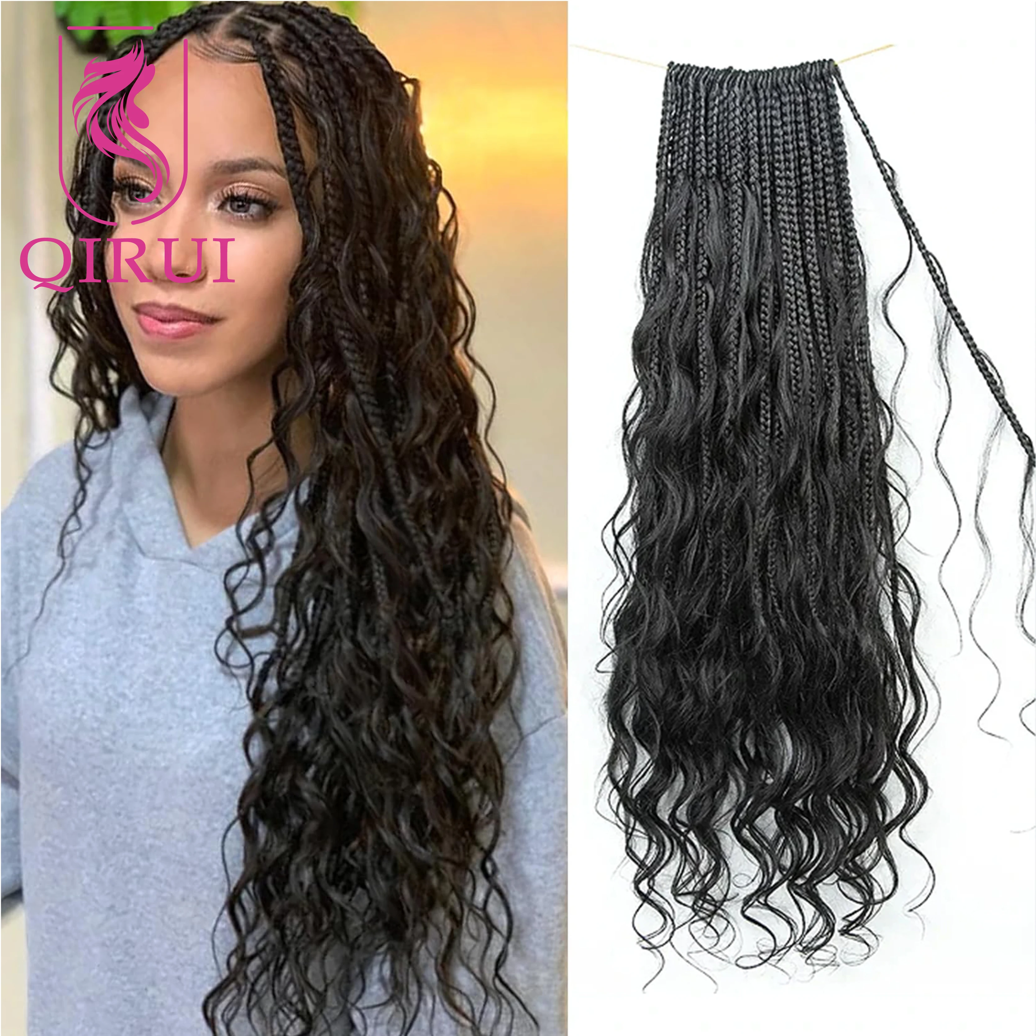 

24-дюймовые крючковые косы в стиле бохо с натуральными волосами, свободные волнистые пряди для плетения, предварительно связанные косы с волнистыми концами, натуральный черный цвет