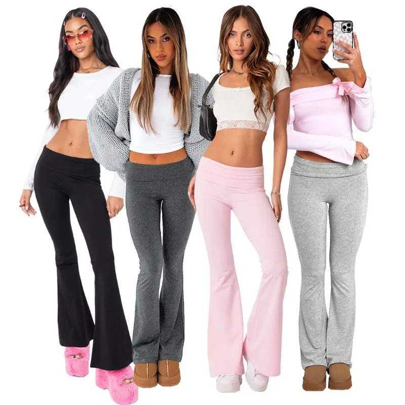Bell-bottom Trousers Women's Slim-fit Flattering Silhouette Low-rise Waist Solid Colour New Comfortable Minimalist Fashionable
