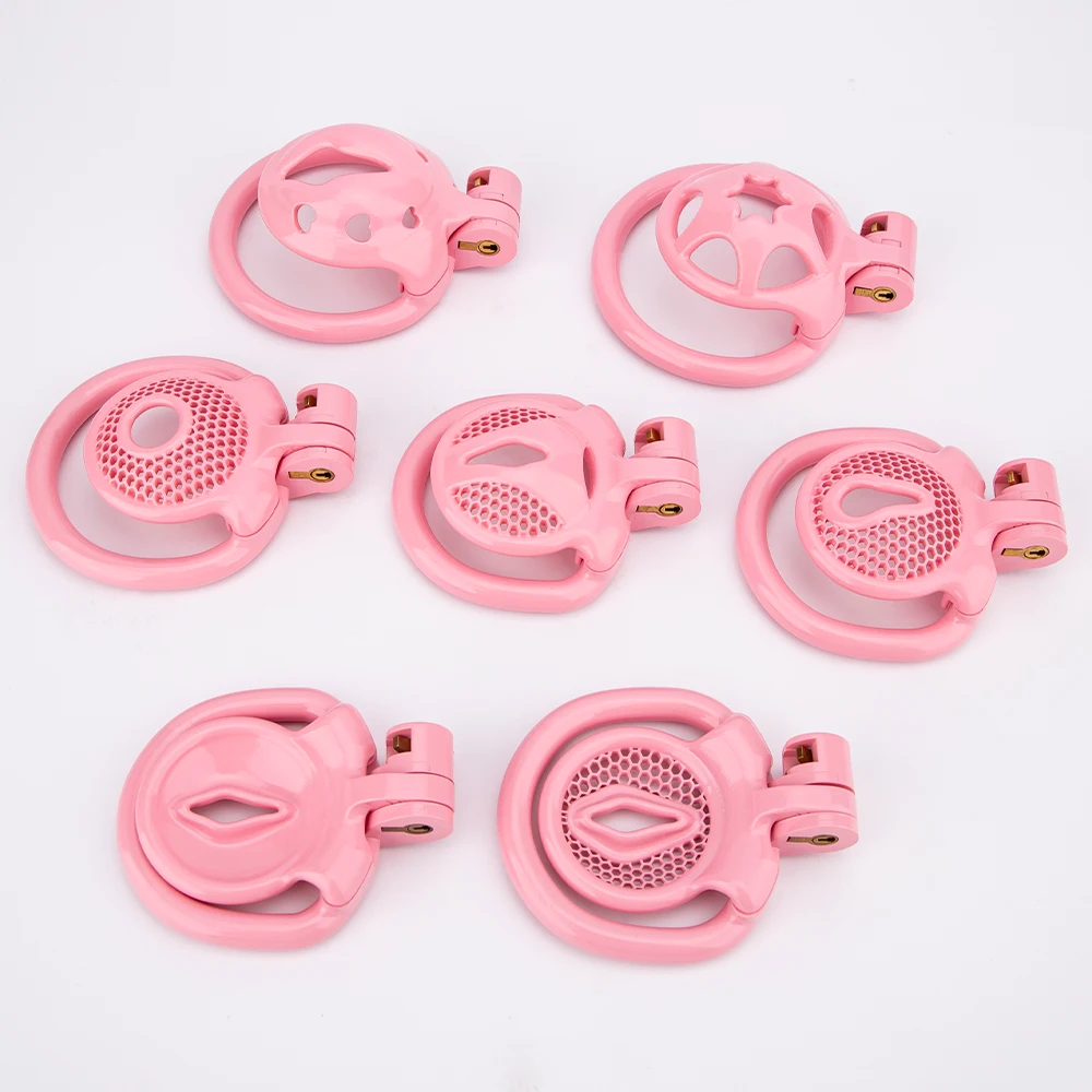 Super Small Pink Pussy Chastity Cage Print Lightweight Male Cock Cage With 4 Flat Base Ring Erotic Bondage BDSM Sex Toys For Men