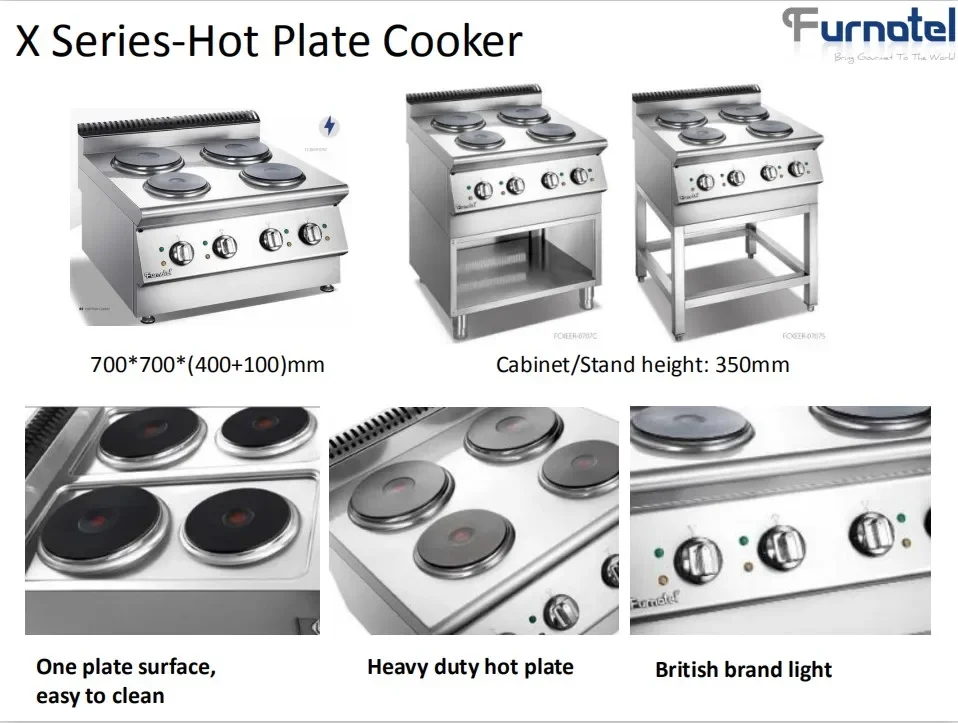 X Series Electric 4 Burner Hot Rolled Steel Plate Cooker With Open Cabinet