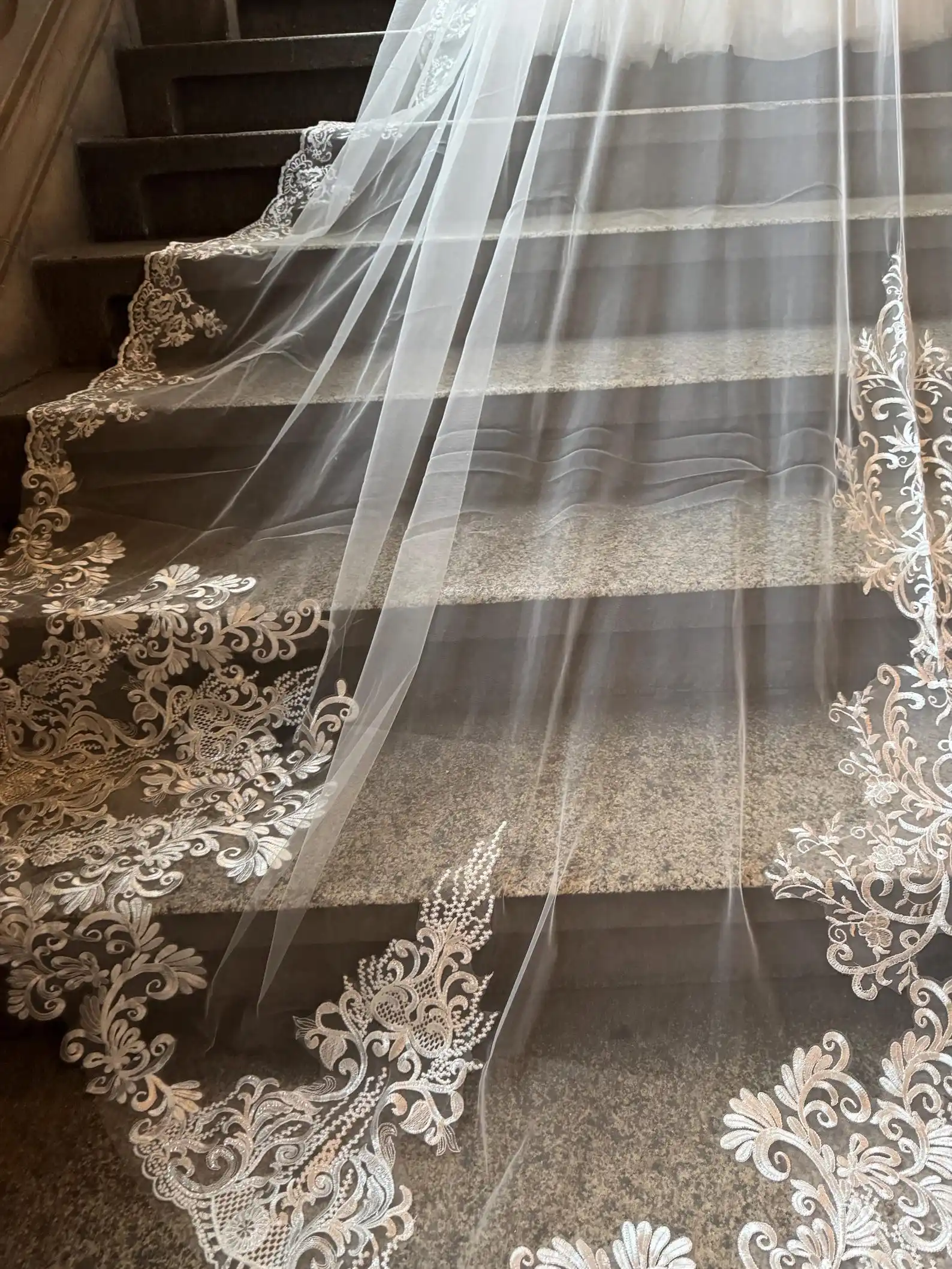 Long Wedding Veil Royal Luxurious Embroidered Vintage Bridal Cathedral Accessories Mantilla Veil High Quality Handmade
