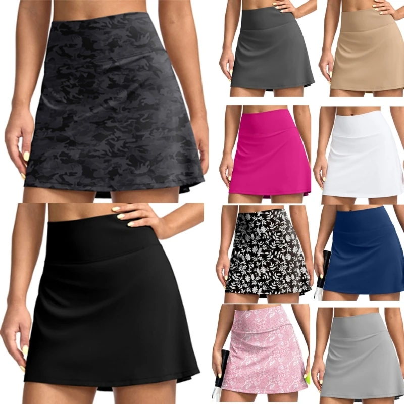 

E8BF Women High Waist Tennis Skirt with Pocket Breathable Sports Running Shorts Adjustable Waistband for Workout Golfing