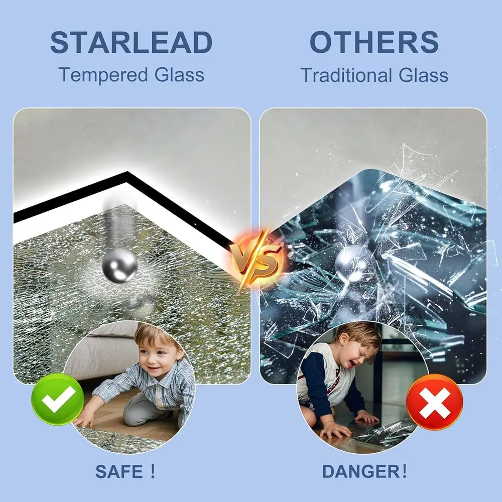 مرآة حمام مثبتة على الحائط LED مقاس 24 × 36 بوصة مع بلوتوث، مضادة للضباب، تعتيم 3 درجات الحرارة، زجاج مقسى مقاوم للماء، أسود Fr #2