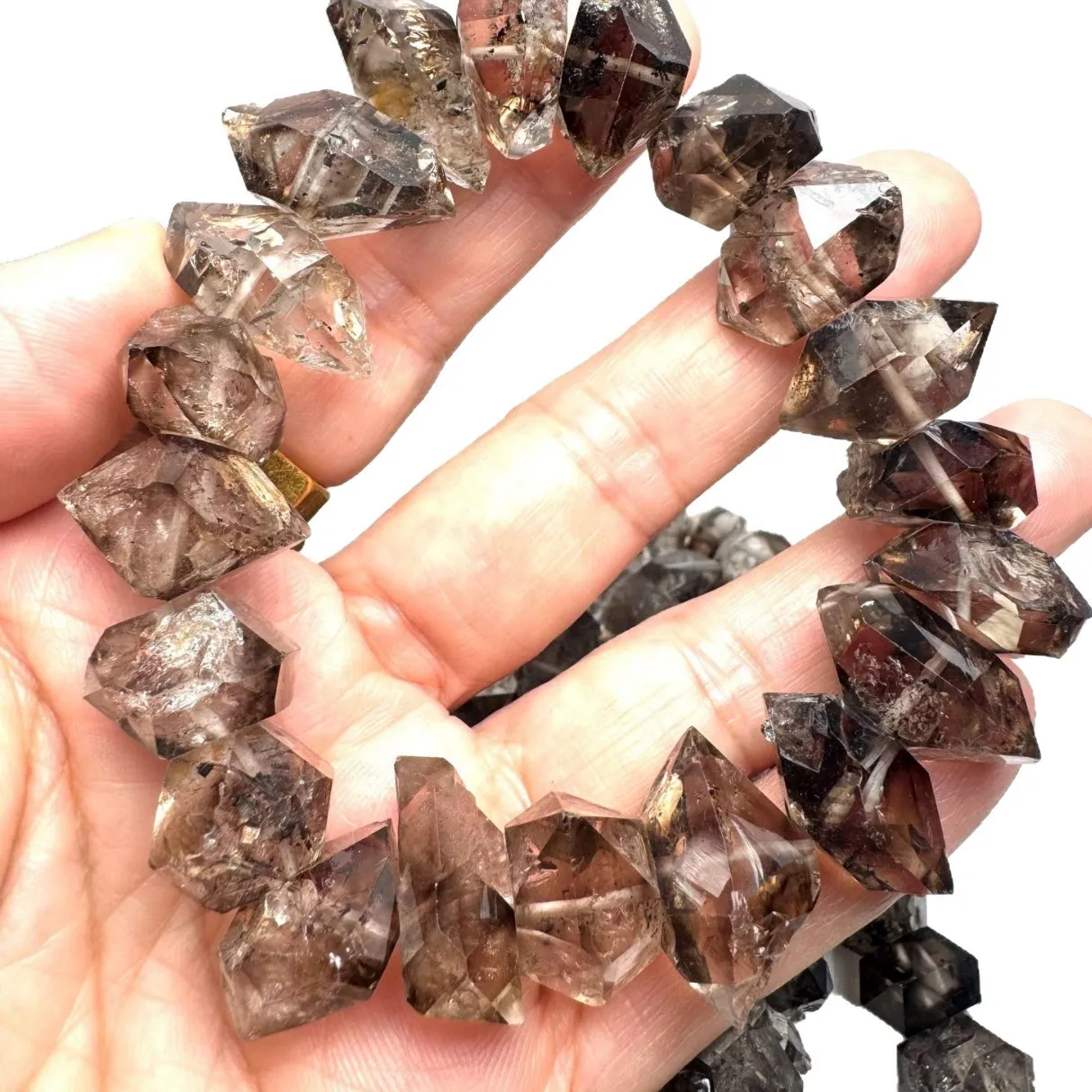 Natural Fire Flash Herkimer Diamond Smoky Gradient Loose Beads DIY Bracelet Accessories Healing Crystal Wholesale Jewelry