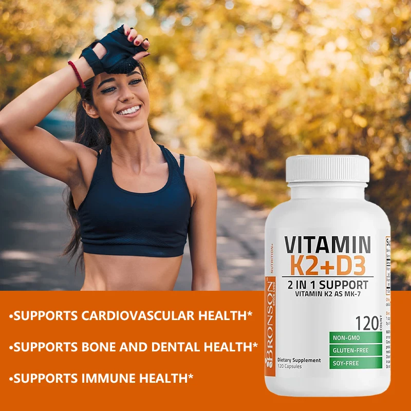 Vitamin K2 MK7 + D3 Capsules - Promotes Calcium Absorption for Overall Health and Maintains Bone Health and Joint Flexibility