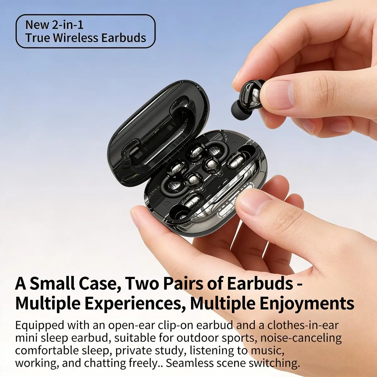 

Новые модные Bluetooth-наушники 2-в-1 (клипсы и внутриканальные) с двойной зарядкой, Hi-Fi стерео, комфортная посадка, для музыки, подарки для пар