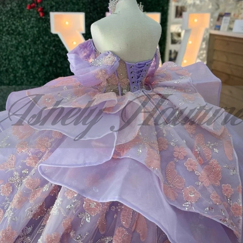 Lindo lavanda princesa 15 anos de idade menina quinceanera vestidos borboleta em camadas saia inchada baile ocasião usar vestido anos novo