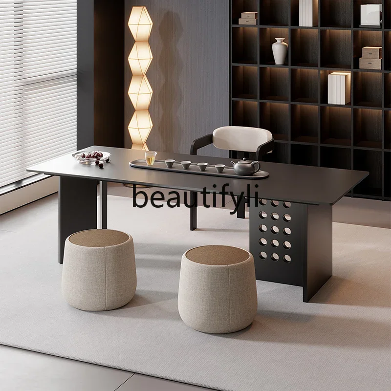 

Tea table rock slab tea table and chair combination light luxury high-end home living room office