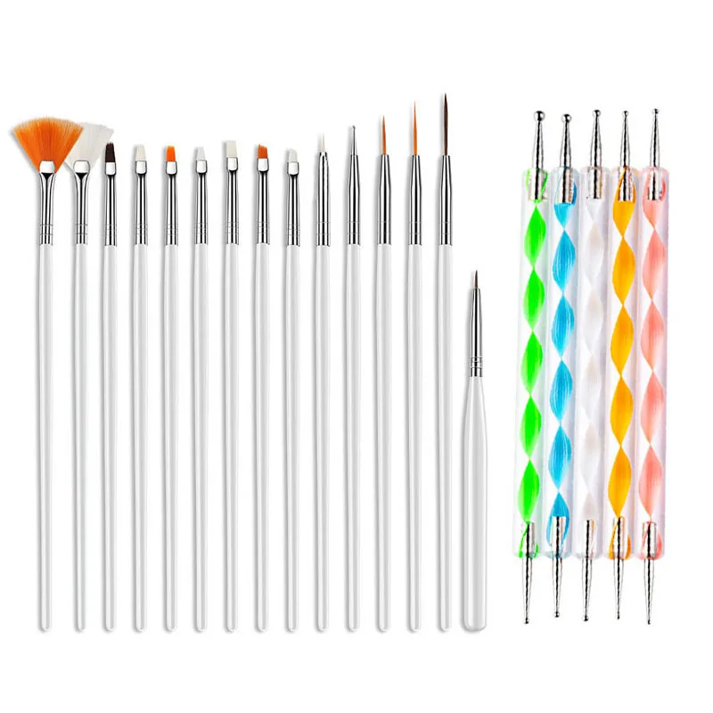 20/15 st Nagels Art Penselen Set Manicure Vloeibaar Poeder Carving UV Nagel Gel Polish Schilderen Pen Nail Acryl uitbreiding Builder Tool