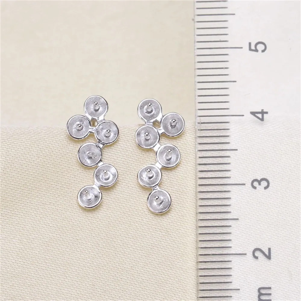 Pearl Earrings DIY Accessories Empty Tray S925 Sterling Silver Grape Earrings Fashionable Style Fit 3-4mm Round Flat Pearls E136