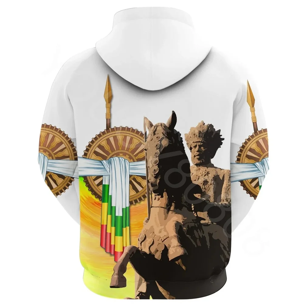 African Region Men's Casual Sweatshirt Hoodie Men's Sweater Loose Ethiopia Menelik II Adwa Zip Hoodie Autumn and Winter