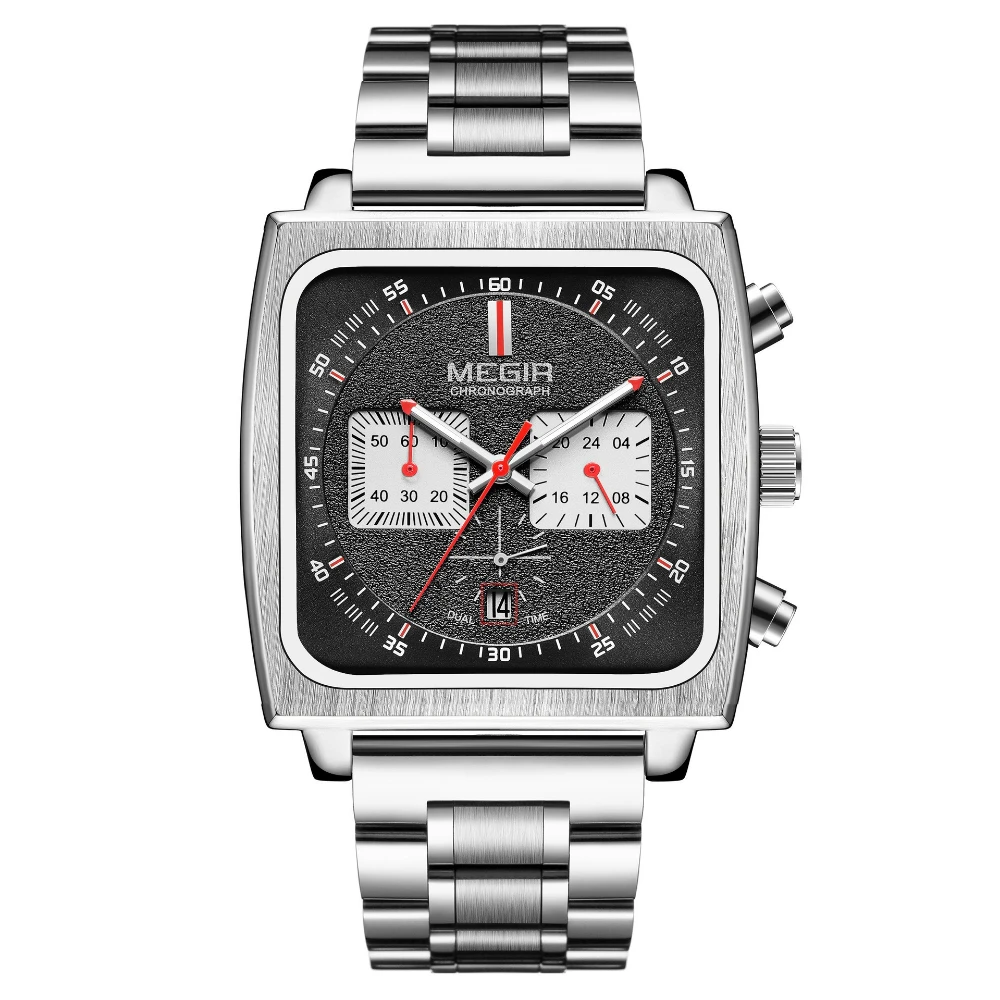 

Luxury Men’s Square Quartz Watch Chronograph Multifunction Waterproof Calendar Stainless Steel Business Casual Wristwatch
