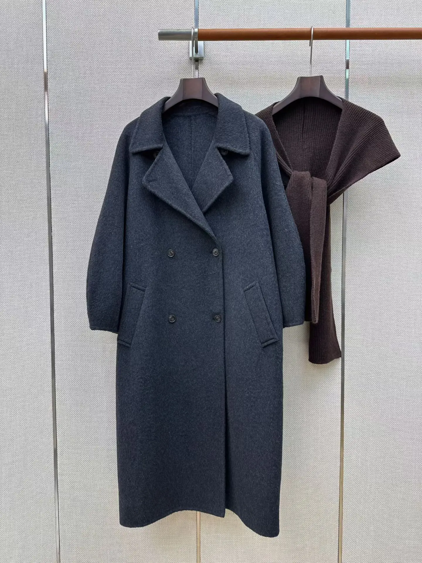 Women Handmade Long Double Faced Wool Coat Autumn Winter Layering Outerwear
