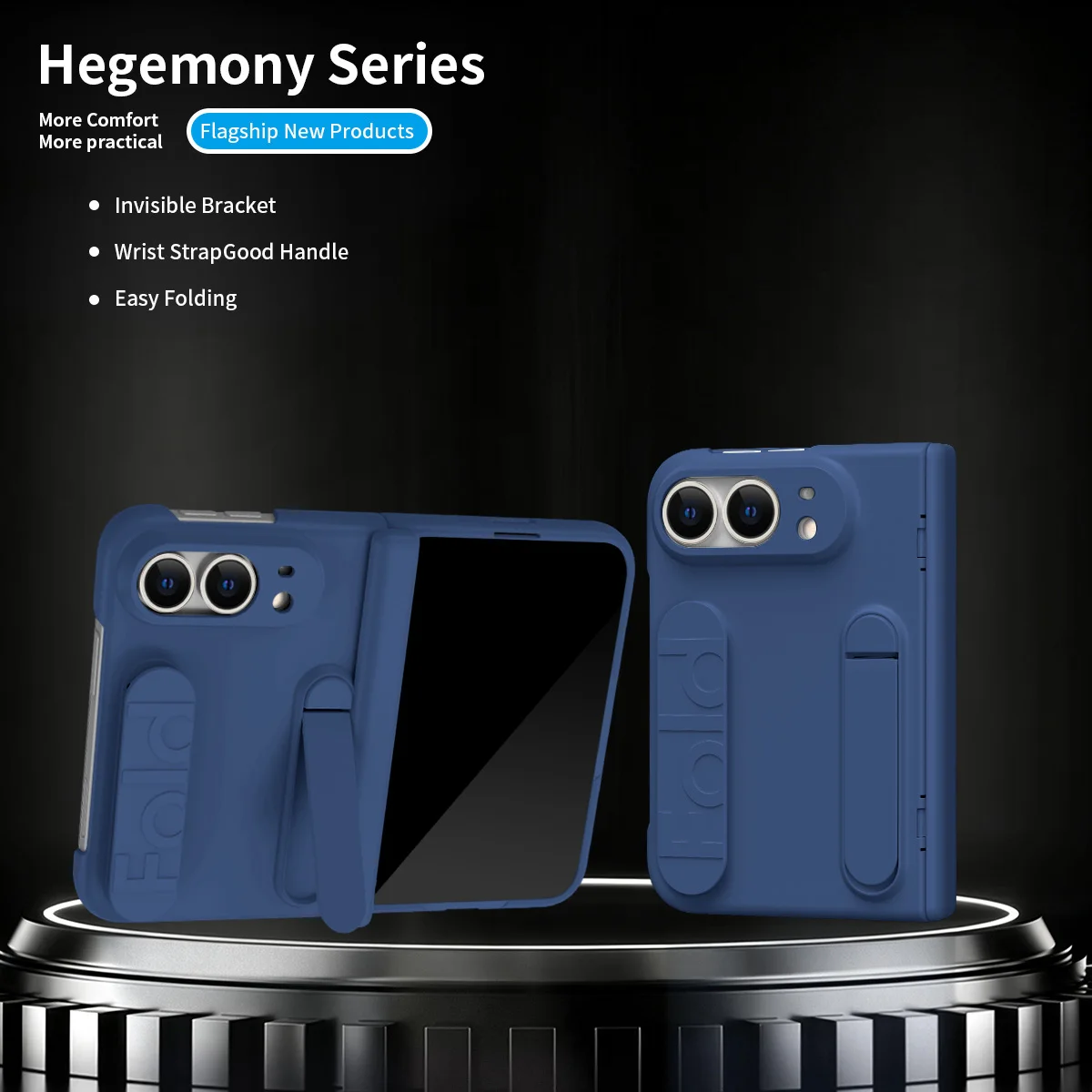 Silicone Handbelt Stand Case For iPhone Duo Fold Cover Full Hinge Protection With Clear Tempered Glass Screen Protector