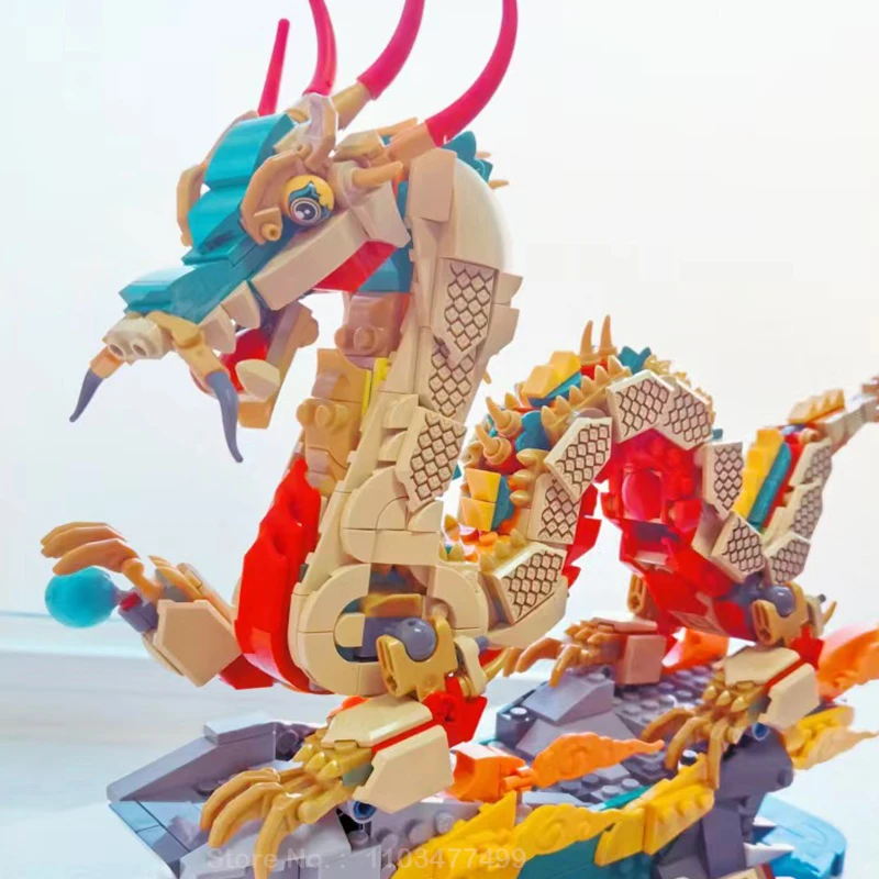 IN STOCK New Spring Festival Auspicious dragon Chinese Xianglong Nafulong Model Block Compatible with 80112 Children's Gifts