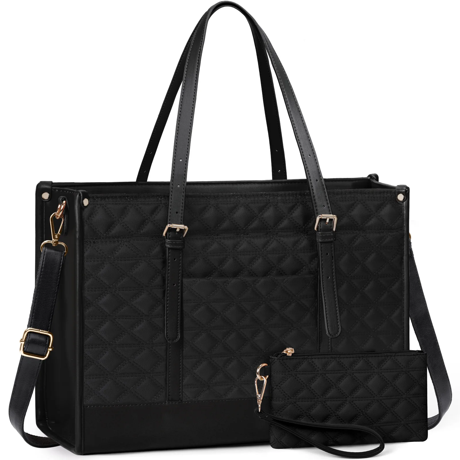 حقيبة كمبيوتر أوروبية عصرية ومتعددة الاستخدامات وراقية، حقيبة نسائية مقاس 15.6 بوصة، حقيبة سفر للأعمال طقم مكون من قطعتين