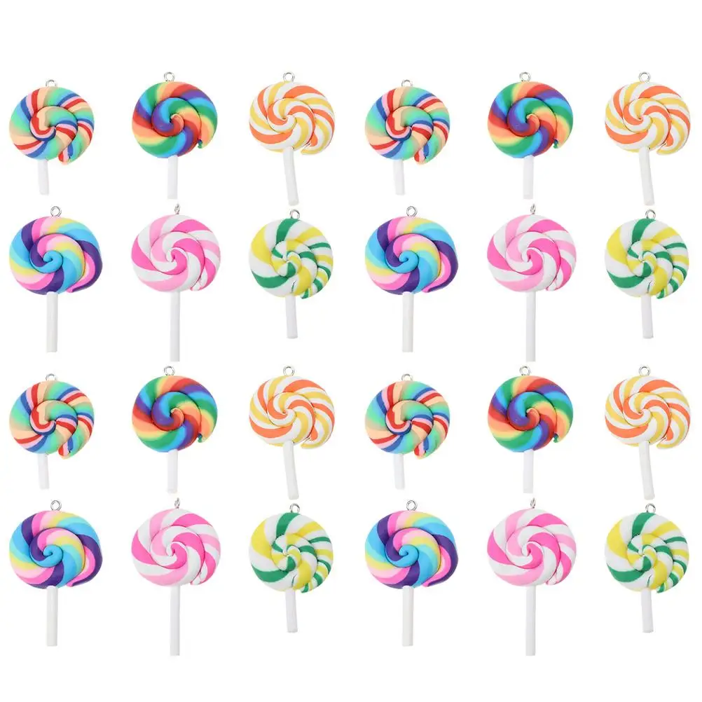 

30 Pcs Lollipop Pendant Charms Polymer Clay Kids Jewelry Making Candy Pendants Bracelet Keychain Hanging nament Lightweight