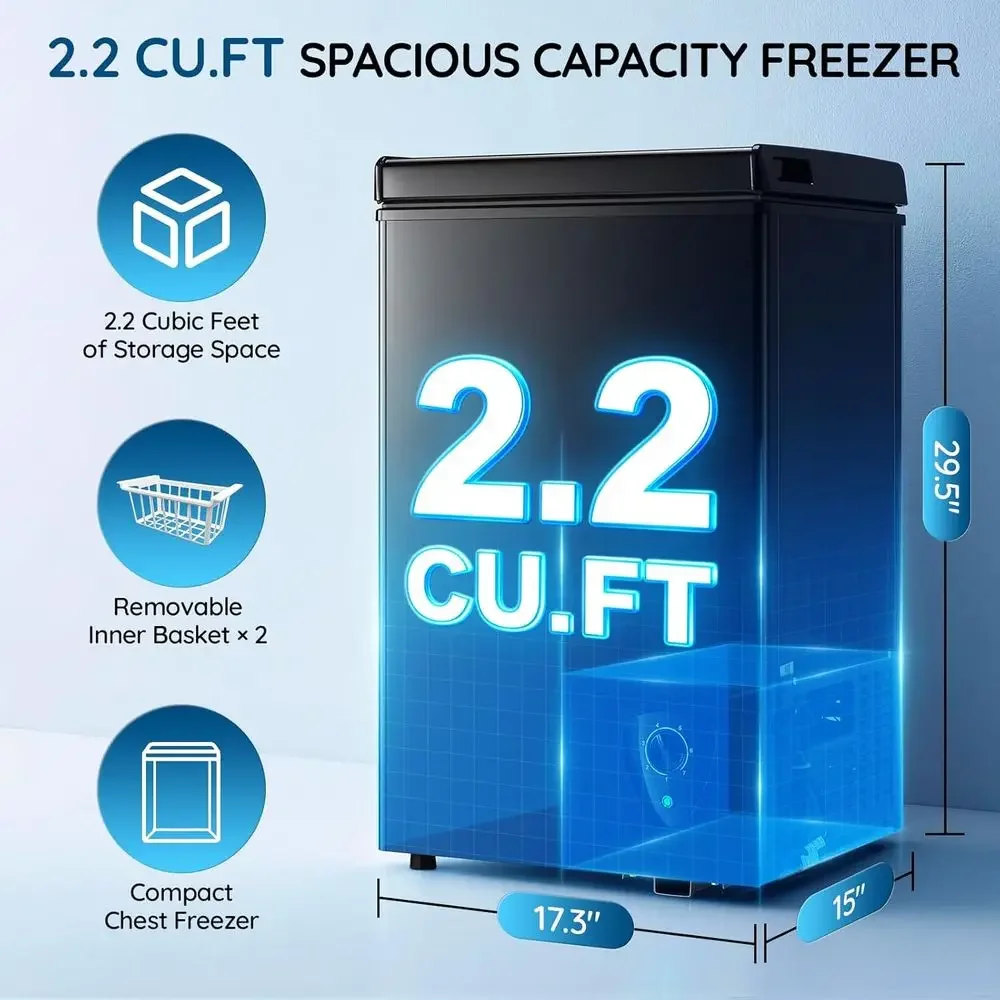 Adjustable-Tier Mini Chest Freezer with Removable Basket, Ideal for Home, Garage, and Storage in Black