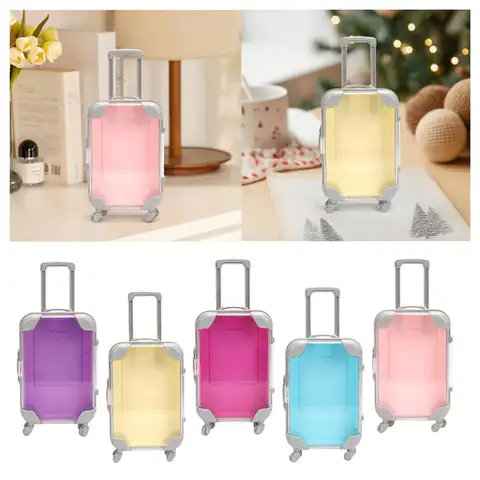 Mini Suitcase Candy Box with Rotating Wheels and Handle Miniature Dolls Suitcase for Dress up Gifts Playset Makeup Kids Toy
