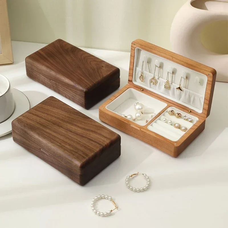 Boîte de Rangement de Bijoux en Bois, Petit, Exquis, Haut de Gamme, Portable, Collier, Ongle, Bague