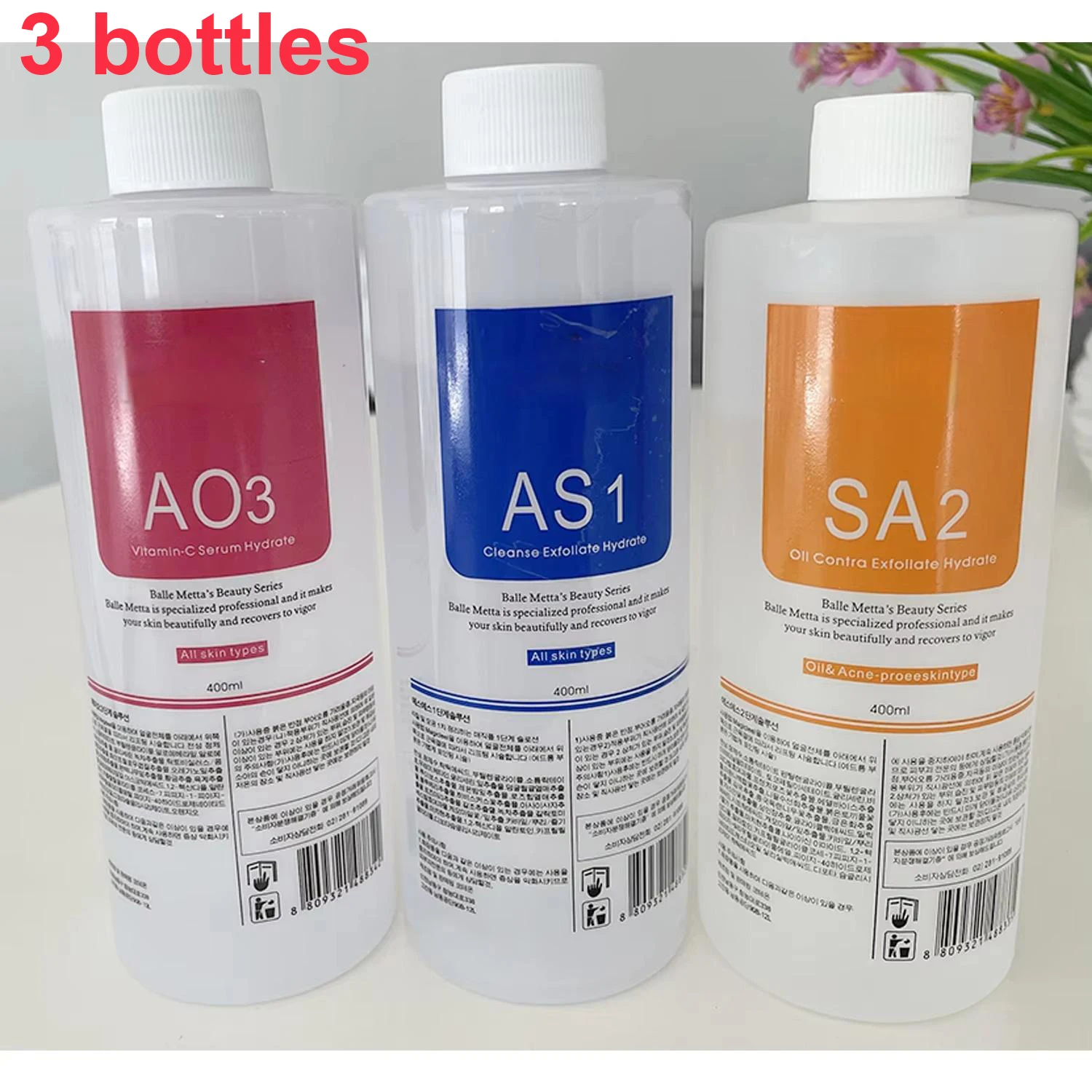 3ขวด As1 Sa2 Ao3ผิวลอกเซรั่มดูแลผิวหน้าสำหรับ Hydra Dermabrasion ขนาดเล็กเครื่องเป่าฟองทำความสะอาดอย่างล้ำลึก