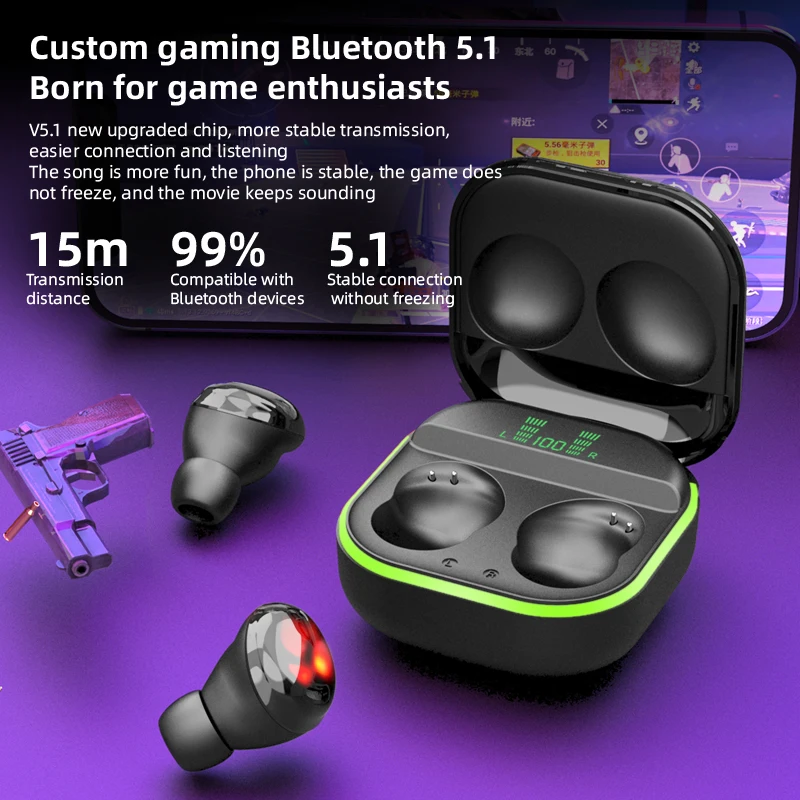 Tws Cool LED Fash Light Wireless Bluetooth 5.1 Headphones In Ear 8D HIFI Sound Headsets Sports Waterproof Sweat-Proof Earphones