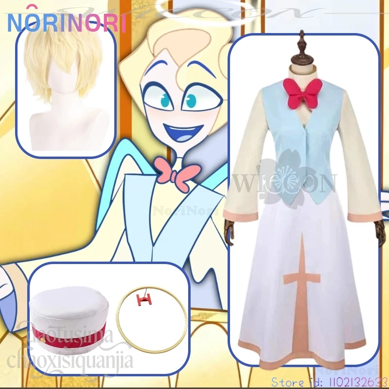 NoriNoriCosplay StPeter Cosplay Anime Hotel Demon Hassbbin Kawaii chaleco azul sombrero vestido pajarita bata Ángel Halo fiesta de Navidad