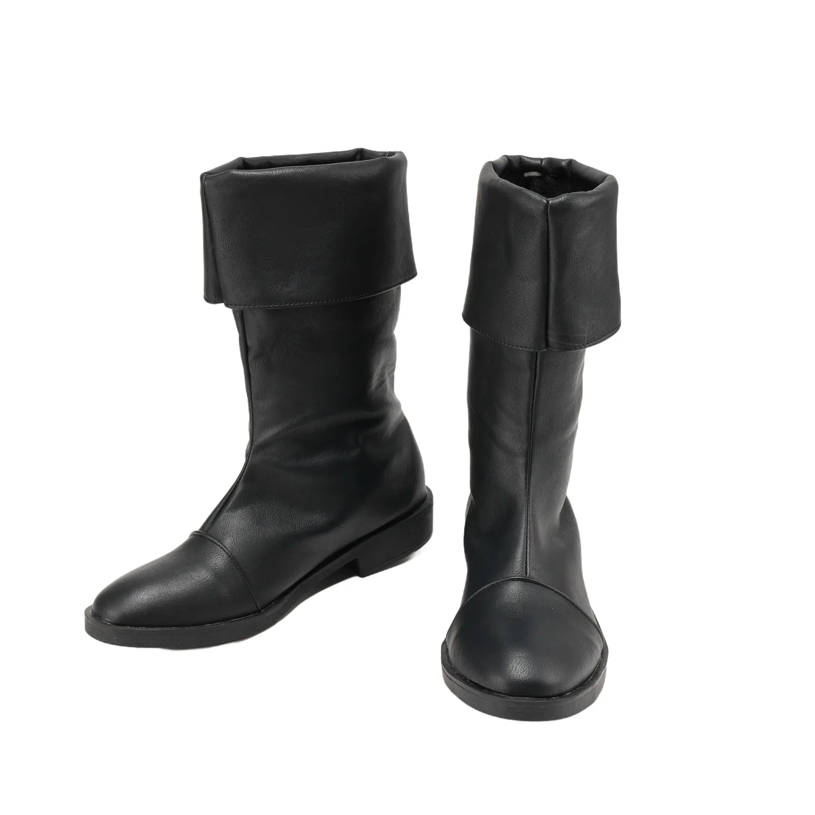 Männer mittelalterliche Wikinger Piraten Stiefel Kragen Ritter Pull On Mitte Wade Stiefel niedrigen Absatz dicken Boden Anti Slip Halloween Kostüm Schuhe