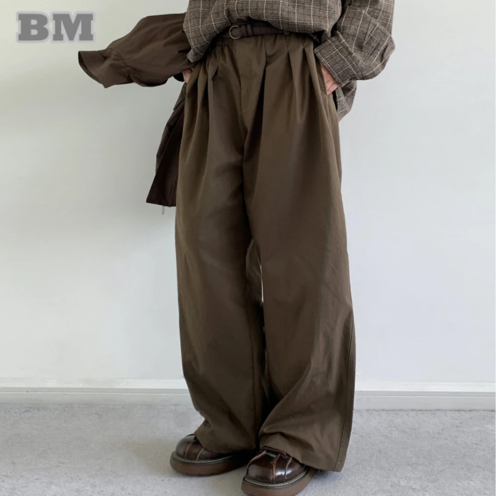 

Japanese Retro Basic Khaki Casual Pants Men Women Couple Straight Long Trousers College Style Unisex Comfortable Daily Wear