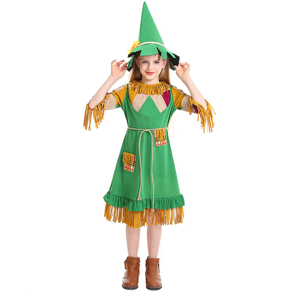 Halloween Tovenaar Van Oz Pompoen Patch Scarecrow Kids Volwassen Vrouwen Cosplay Kostuum Circus Jurk Carnaval Party Bogy Kostuums