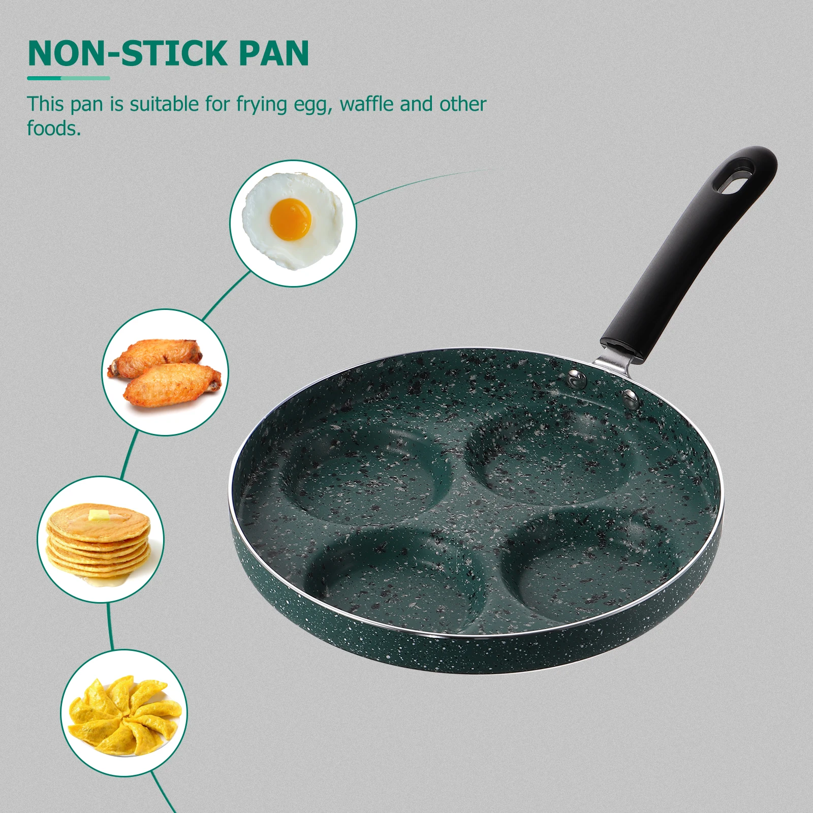 

1pc 24Cm Non-Stick Frying Household Pan Groove Design Easy Cleaning Long Handle Heat Resistant Kitchen Pan Green