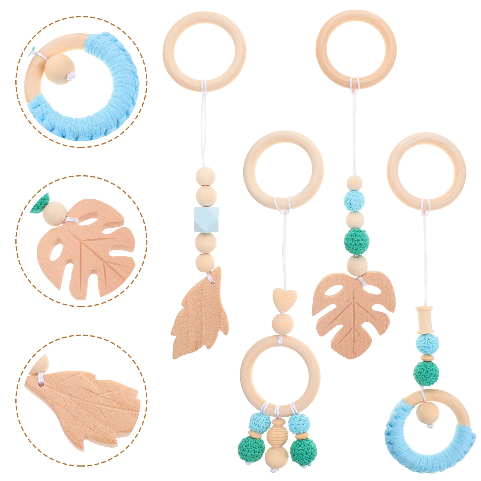 4 stuks babykamer decor hangende accessoires schattige houten rammelaar wieg hanger voor kinderwagen pasgeboren peuter bed decoratie