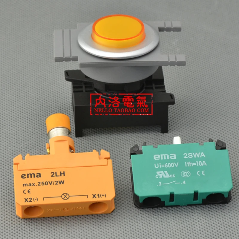 [SA]EMA 30mm illuminated pushbutton switch E3P2 * .M self-resetting LED AC110 / 220V 1NO / 1NC--10pcs/lot
