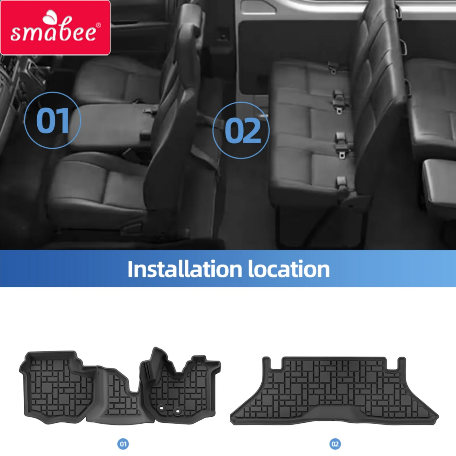 Smabee Right Drive for Toyota Hiace 200 Series Narrow Body (TRH200 Fuel Version) 2004-2024 Car Floor Mats TPE Accessories Black