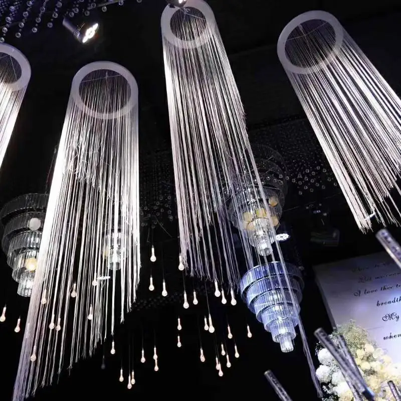 3PCS ホワイト暗号化ラインカーテン、結婚式場の背景、ステージ背景装飾、天井装飾、糸小道具、