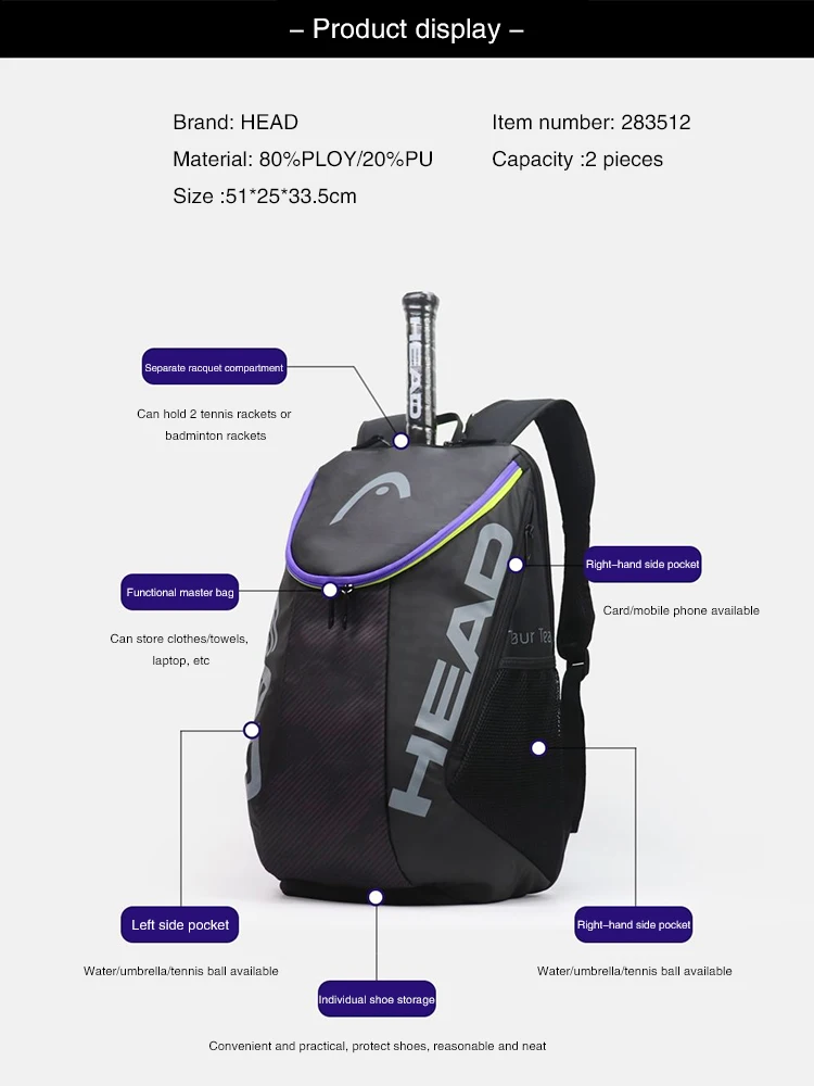 Mochila de bádminton portátil, bolsa de tenis, bolsa multifuncional de gran capacidad, bolsa de Pádel con bolsa de zapatos, nueva