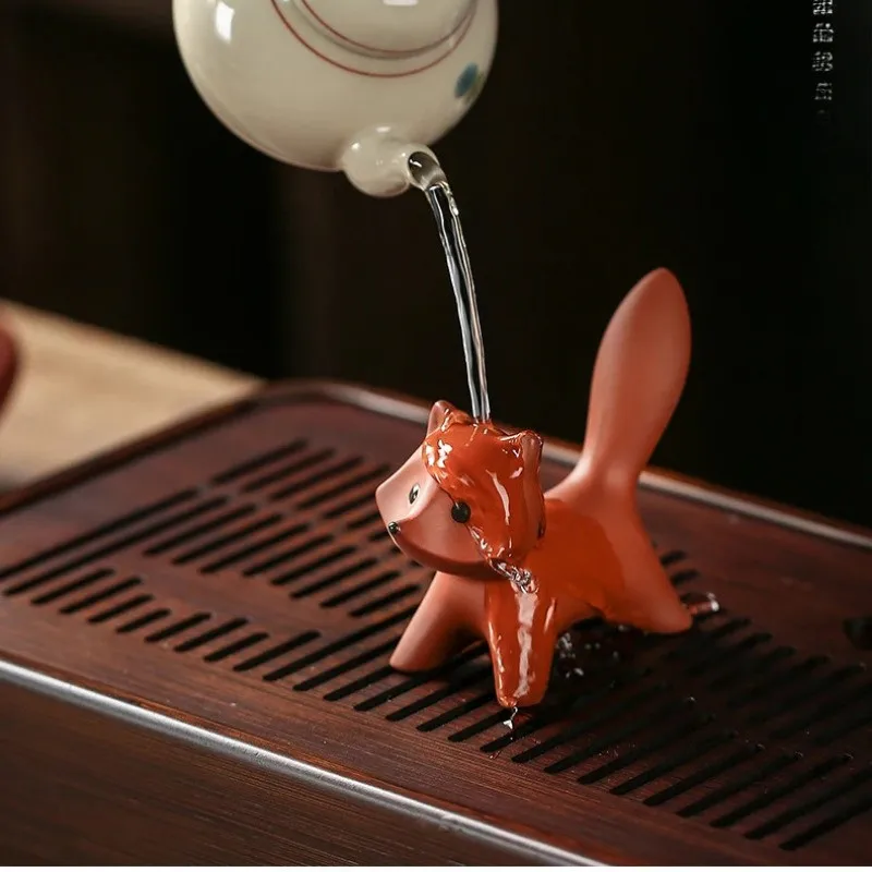 Handmade Purple Sand Little Fox Tea Pet Cute Animal Figurine for Kung Fu Tea Set Desktop Ornament Gift