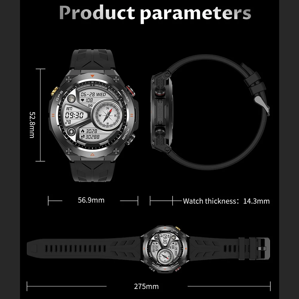 KC82 Outdoor Sport Smartwatch with GPS Navigation Large 650mAh Battery Waterproof  Pressure Compass for Men