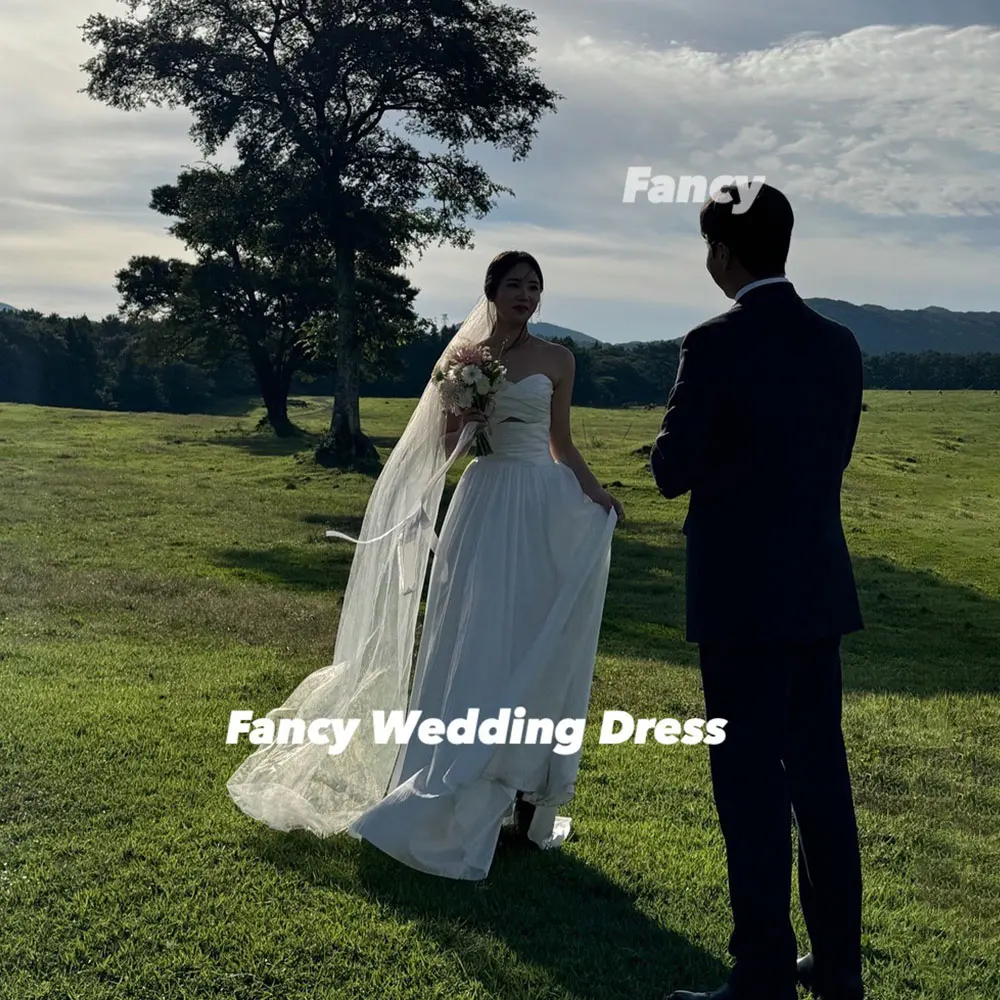 Fancy Simple Sweetheart Korea Wedding Dress Photoshoot A Line Soft Satin Bridal Gown Floor Length Back Corset Customized