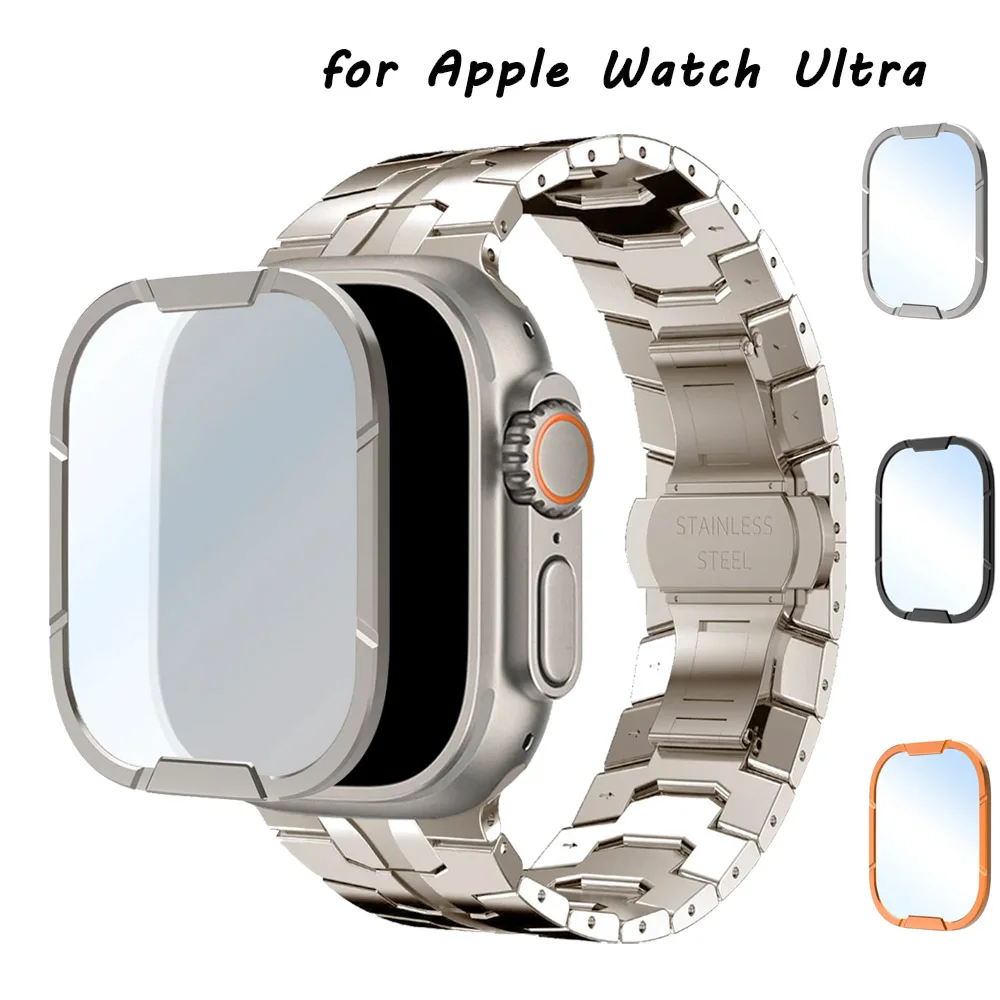 واقي شاشة من الزجاج المقسى لساعة أبل الترا 3/2/1 إطار معدني لساعة iWatch Ultra 49 ملم طبقة رقيقة واقية عالية الدقة مضادة للخدش #1