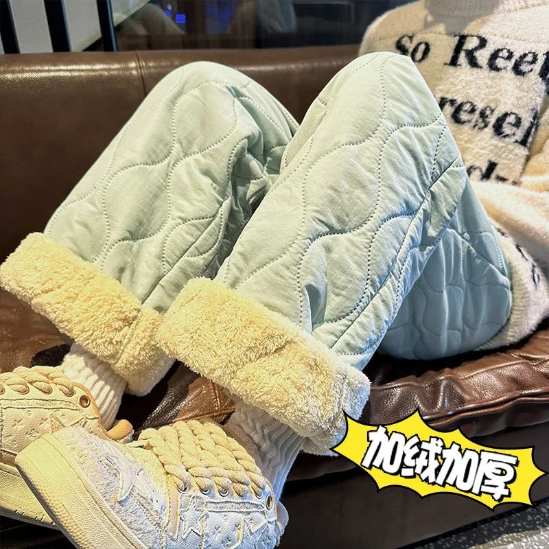 New Autumn and Winter Fashion Solid Color Thickened Warm Lambswool Cotton Pants Men's Casual Loose Sports High-Quality Pants