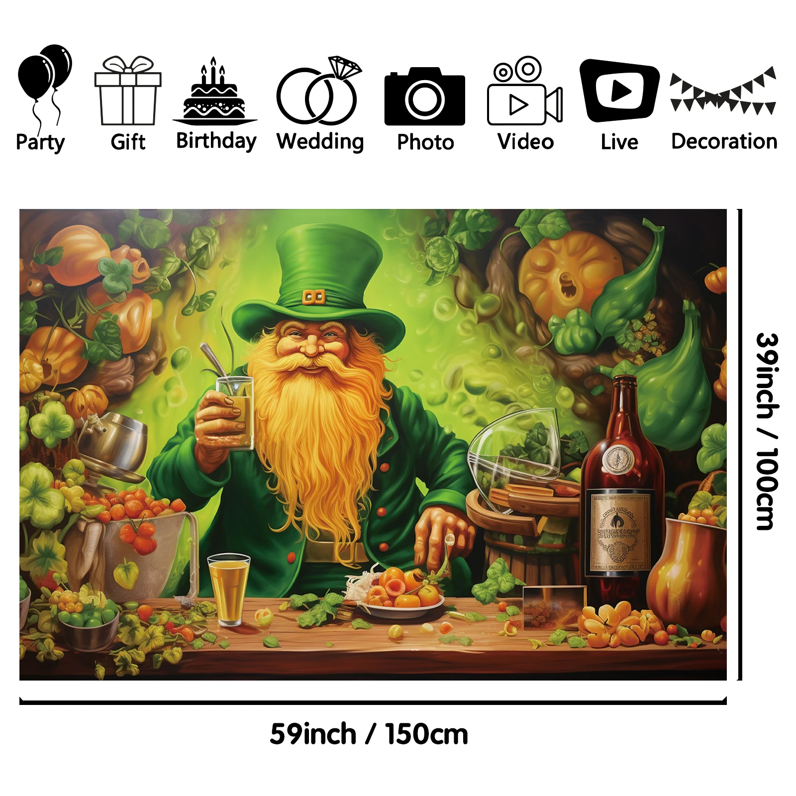 1PCS 100x150cm St. Patrick'S Day(8) Theme Backdrop,Photography Background,Used To Gifts,Activities Or Other Party Decoration