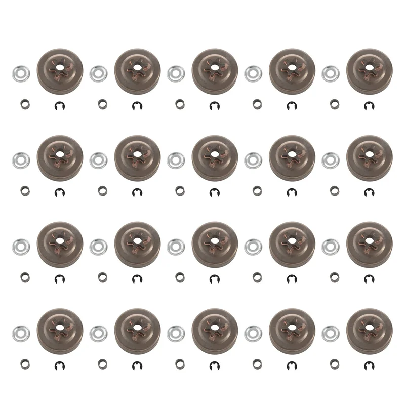 AA19 20Pcs 3/8 6T Clutch Drum Sprocket Washer E-Clip Kit For Stihl Chainsaw 017 018 021 023 025 Ms170 Ms180 Ms210 Ms230 Ms250
